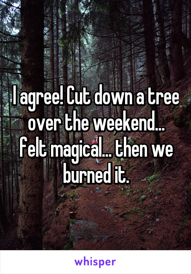 I agree! Cut down a tree over the weekend... felt magical... then we burned it.