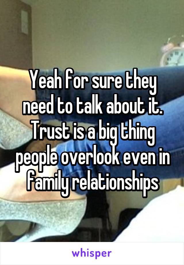 Yeah for sure they need to talk about it. Trust is a big thing people overlook even in family relationships