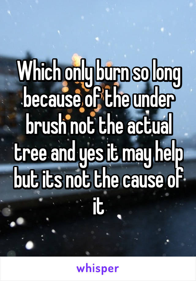 Which only burn so long because of the under brush not the actual tree and yes it may help but its not the cause of it