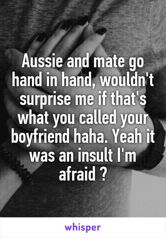 Aussie and mate go hand in hand, wouldn't surprise me if that's what you called your boyfriend haha. Yeah it was an insult I'm afraid 😂