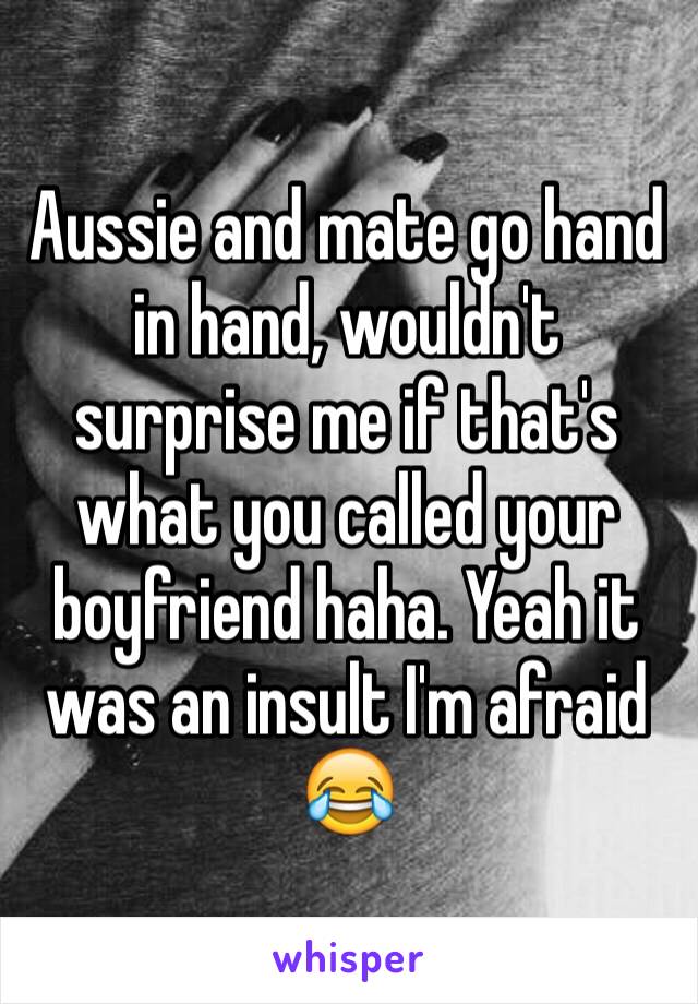 Aussie and mate go hand in hand, wouldn't surprise me if that's what you called your boyfriend haha. Yeah it was an insult I'm afraid 😂