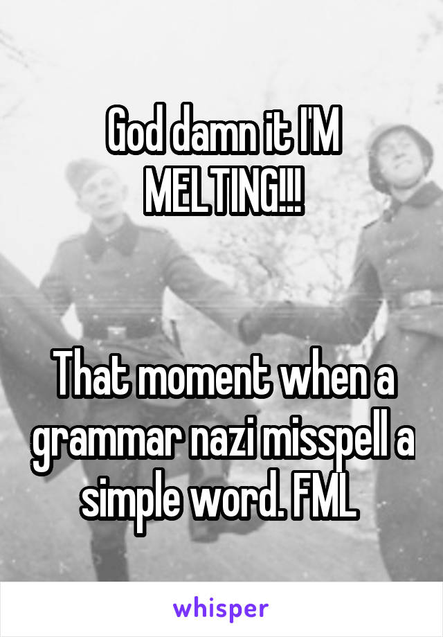 God damn it I'M MELTING!!!


That moment when a grammar nazi misspell a simple word. FML 