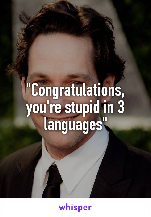 "Congratulations, you're stupid in 3 languages"