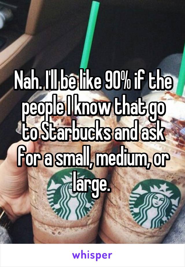 Nah. I'll be like 90% if the people I know that go to Starbucks and ask for a small, medium, or large. 