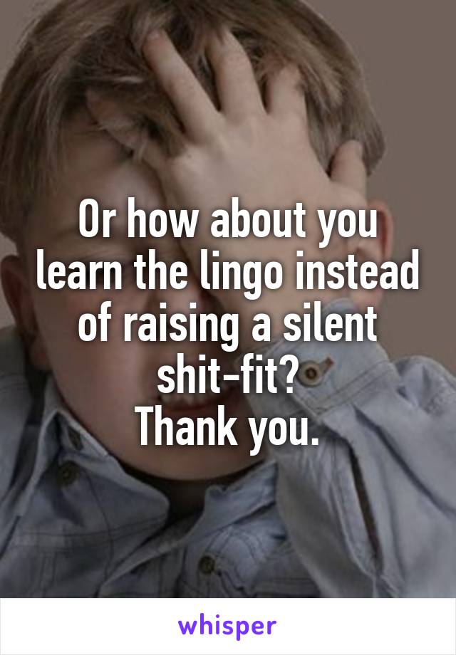 Or how about you learn the lingo instead of raising a silent shit-fit?
Thank you.