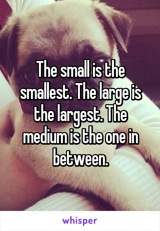 The small is the smallest. The large is the largest. The medium is the one in between.
