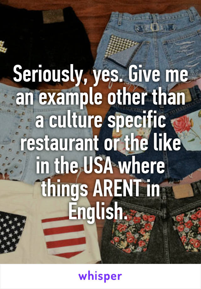 Seriously, yes. Give me an example other than a culture specific restaurant or the like in the USA where things ARENT in English. 