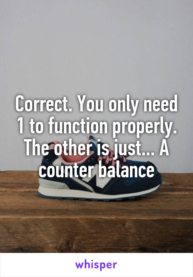 Correct. You only need 1 to function properly. The other is just... A counter balance