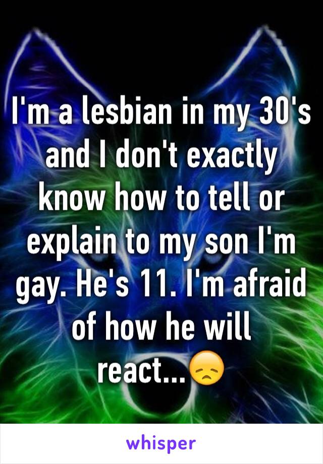 I'm a lesbian in my 30's and I don't exactly know how to tell or explain to my son I'm gay. He's 11. I'm afraid of how he will react...😞