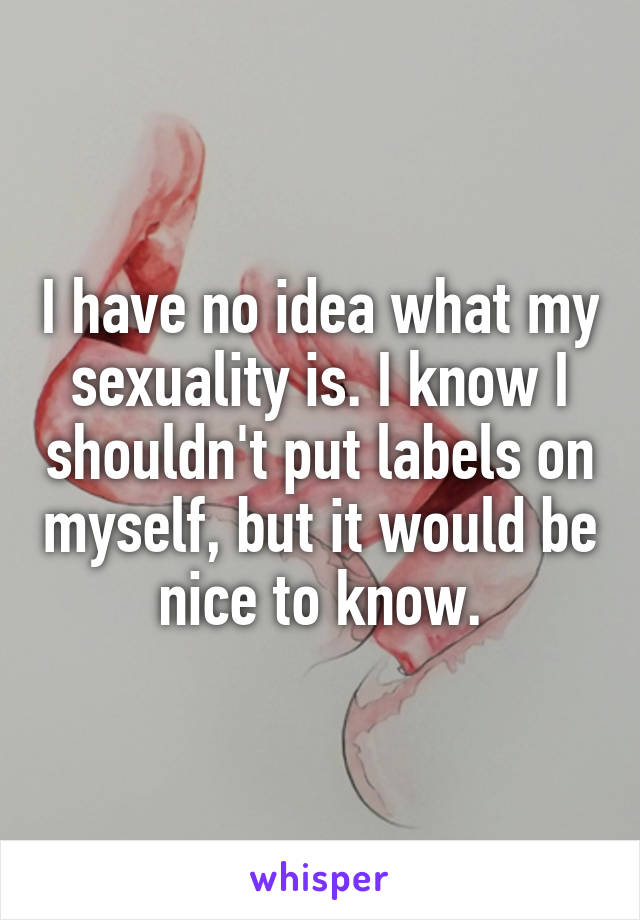I have no idea what my sexuality is. I know I shouldn't put labels on myself, but it would be nice to know.