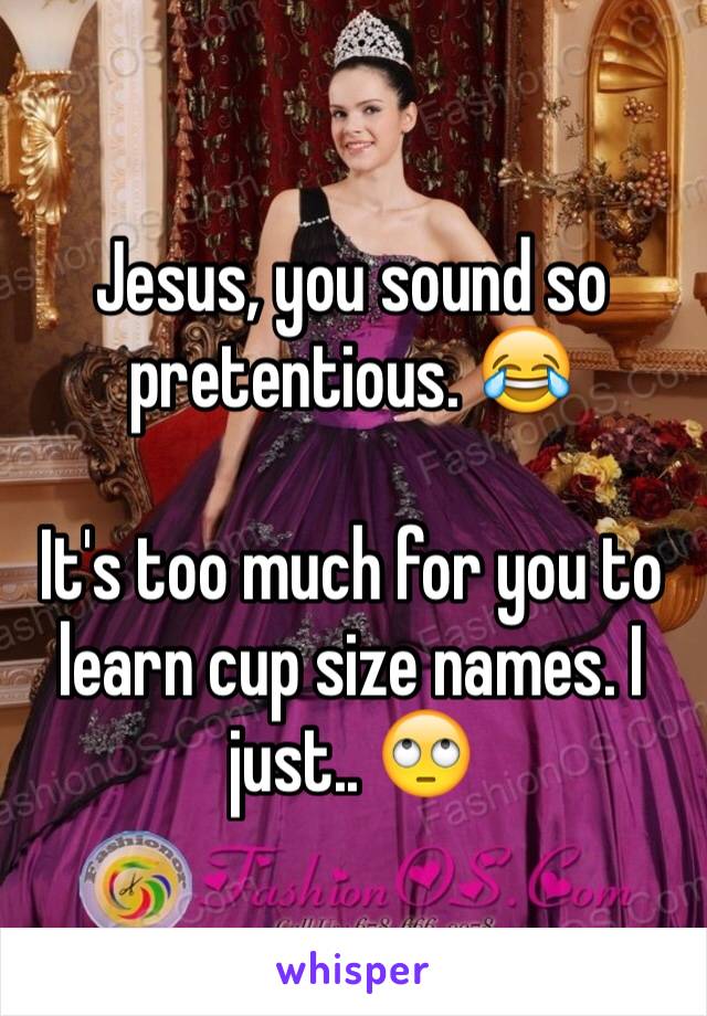 Jesus, you sound so pretentious. 😂

It's too much for you to learn cup size names. I just.. 🙄