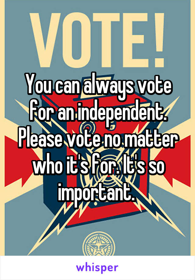 You can always vote for an independent. Please vote no matter who it's for. It's so important. 