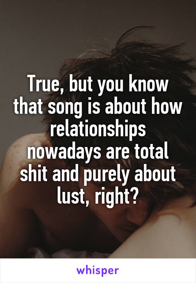 True, but you know that song is about how relationships nowadays are total shit and purely about lust, right?