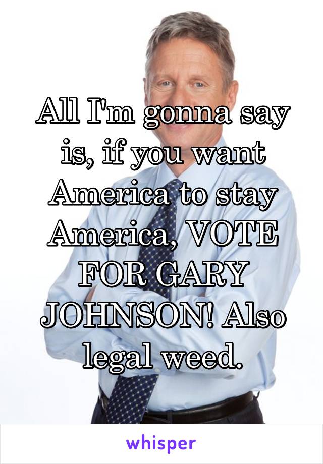 All I'm gonna say is, if you want America to stay America, VOTE FOR GARY JOHNSON! Also legal weed.