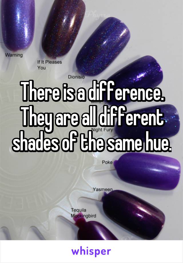 There is a difference. They are all different shades of the same hue. 