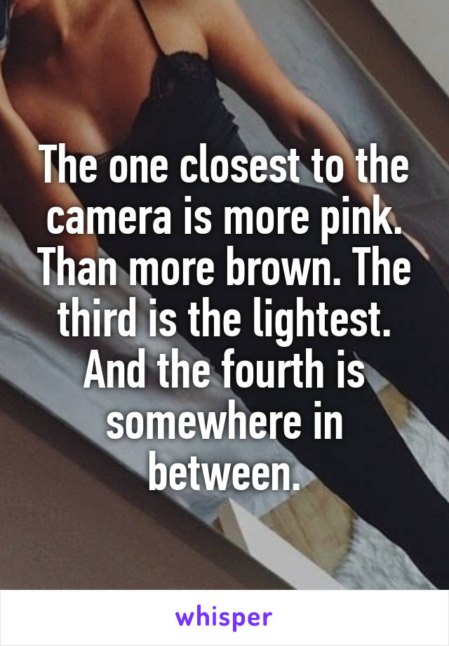 The one closest to the camera is more pink. Than more brown. The third is the lightest. And the fourth is somewhere in between.