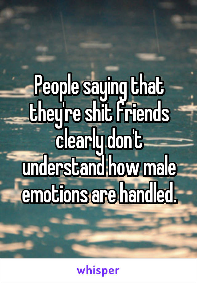 People saying that they're shit friends clearly don't understand how male emotions are handled.