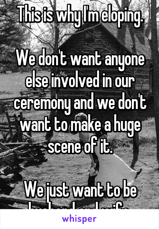 This is why I'm eloping.

We don't want anyone else involved in our ceremony and we don't want to make a huge scene of it.

We just want to be husband and wife.