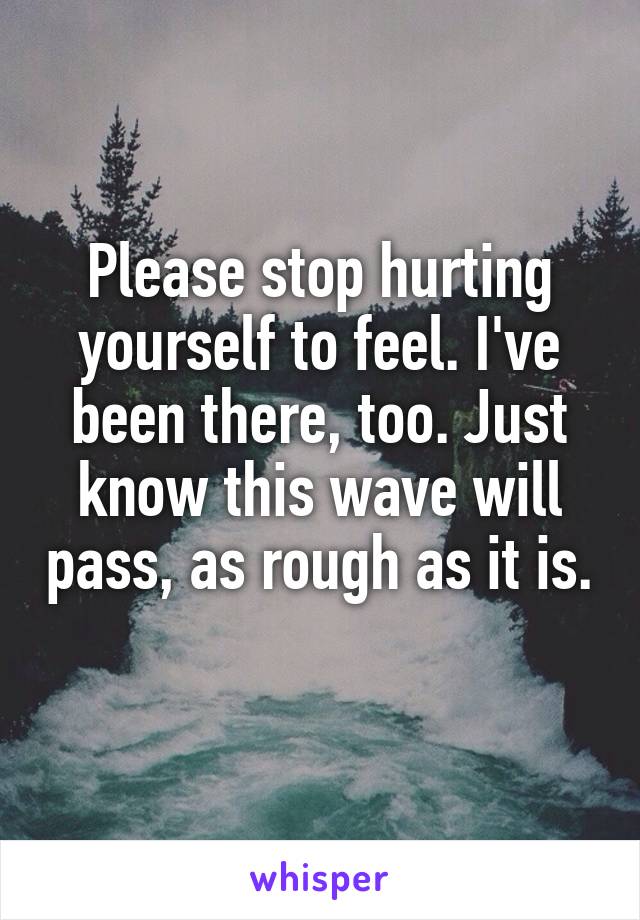 Please stop hurting yourself to feel. I've been there, too. Just know this wave will pass, as rough as it is. 