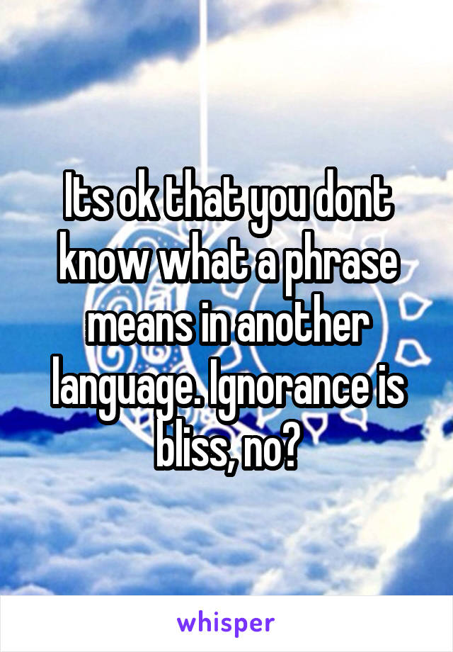 Its ok that you dont know what a phrase means in another language. Ignorance is bliss, no?