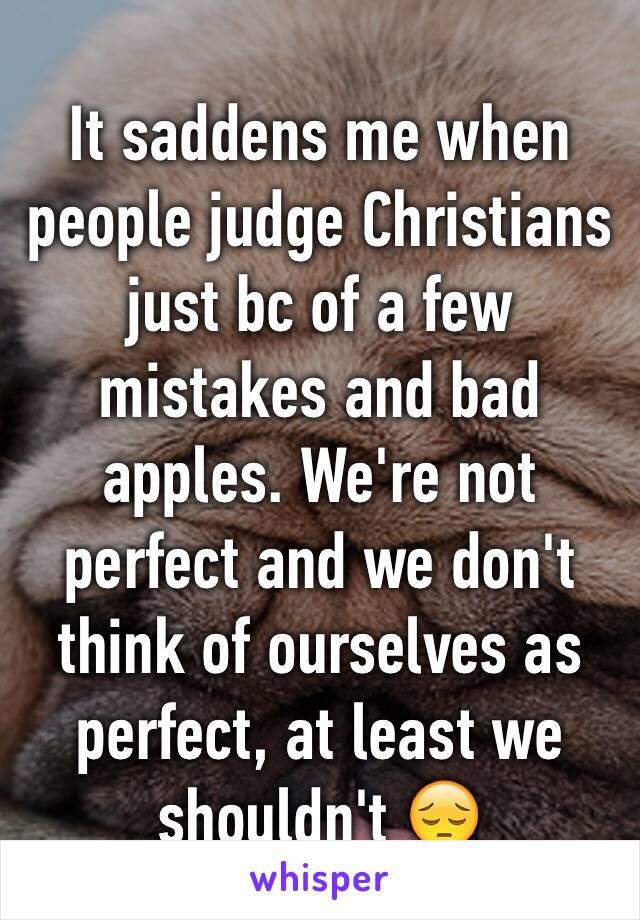It saddens me when people judge Christians just bc of a few mistakes and bad apples. We're not perfect and we don't think of ourselves as perfect, at least we shouldn't 😔