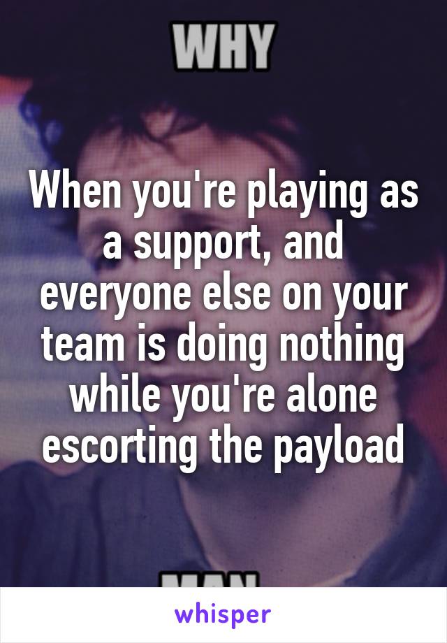 When you're playing as a support, and everyone else on your team is doing nothing while you're alone escorting the payload