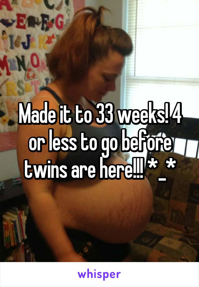 Made it to 33 weeks! 4 or less to go before twins are here!!! *_*