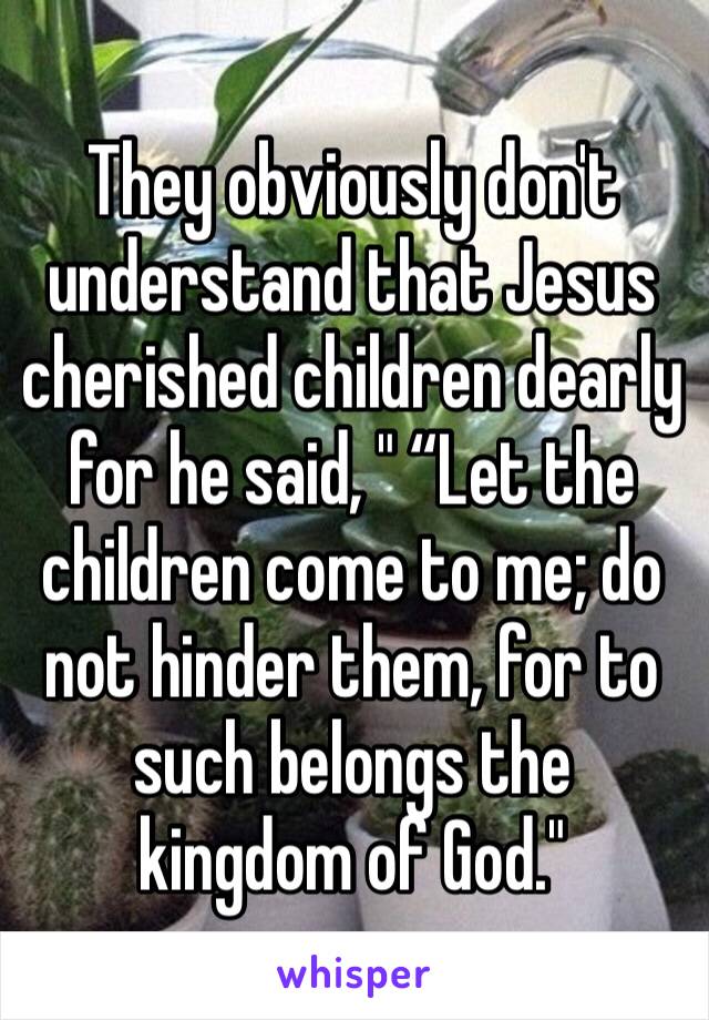 They obviously don't understand that Jesus cherished children dearly for he said, " “Let the children come to me; do not hinder them, for to such belongs the kingdom of God."