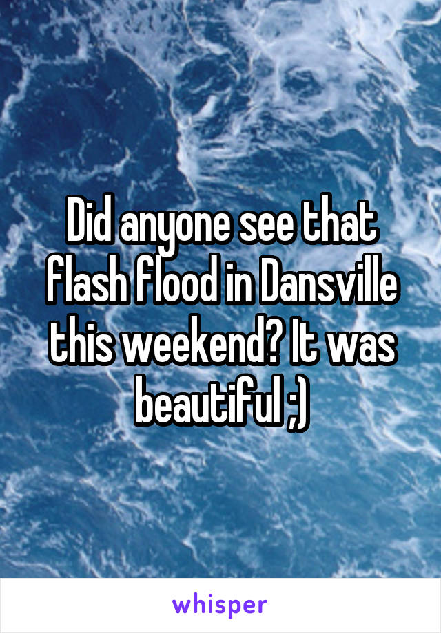 Did anyone see that flash flood in Dansville this weekend? It was beautiful ;)