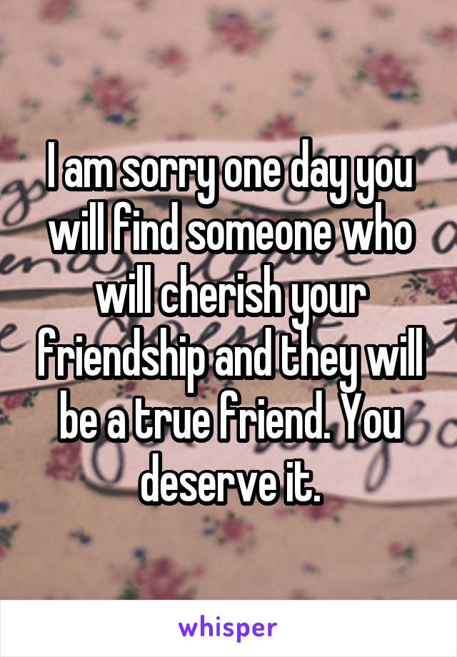 I am sorry one day you will find someone who will cherish your friendship and they will be a true friend. You deserve it.