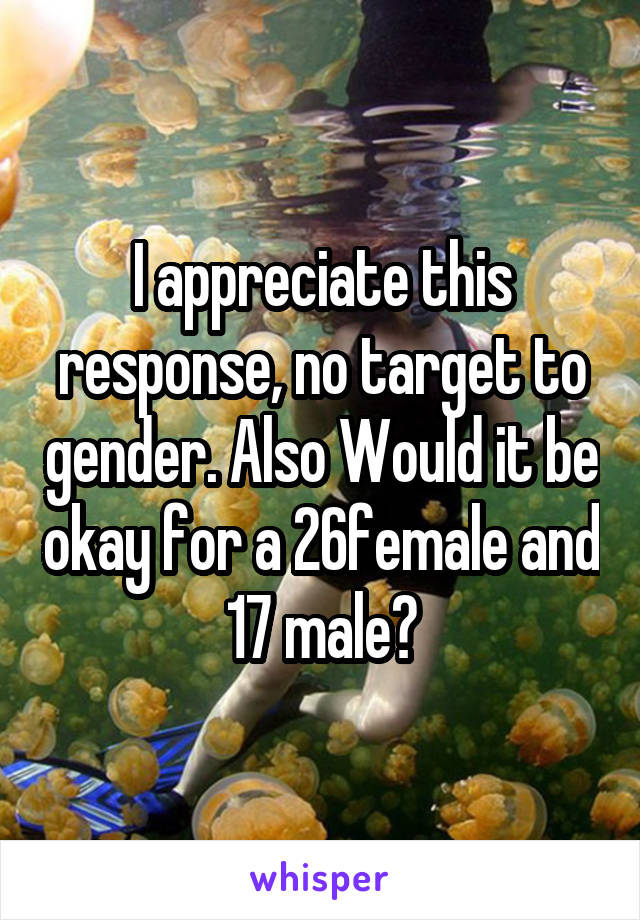 I appreciate this response, no target to gender. Also Would it be okay for a 26female and 17 male?