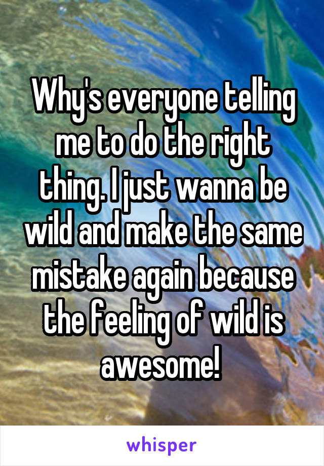 Why's everyone telling me to do the right thing. I just wanna be wild and make the same mistake again because the feeling of wild is awesome! 