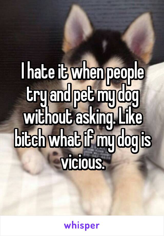 I hate it when people try and pet my dog without asking. Like bitch what if my dog is vicious.