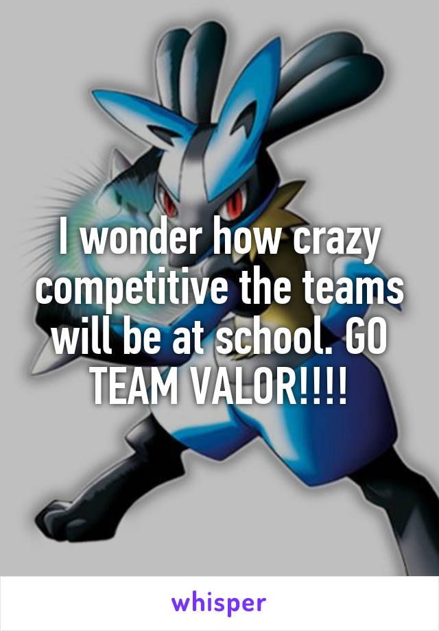 I wonder how crazy competitive the teams will be at school. GO TEAM VALOR!!!!