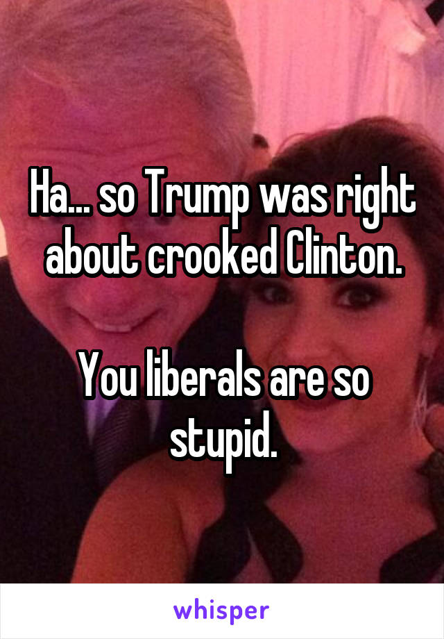 Ha... so Trump was right about crooked Clinton.

You liberals are so stupid.