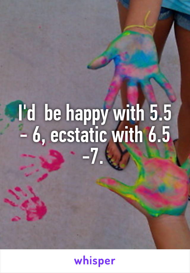 I'd  be happy with 5.5 - 6, ecstatic with 6.5 -7. 