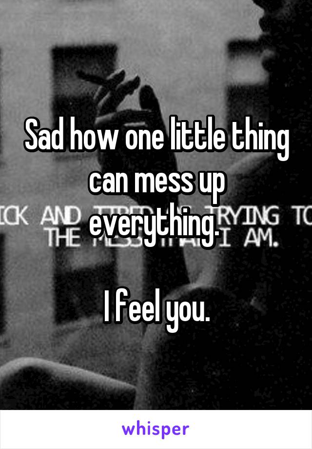 Sad how one little thing can mess up everything. 

I feel you.