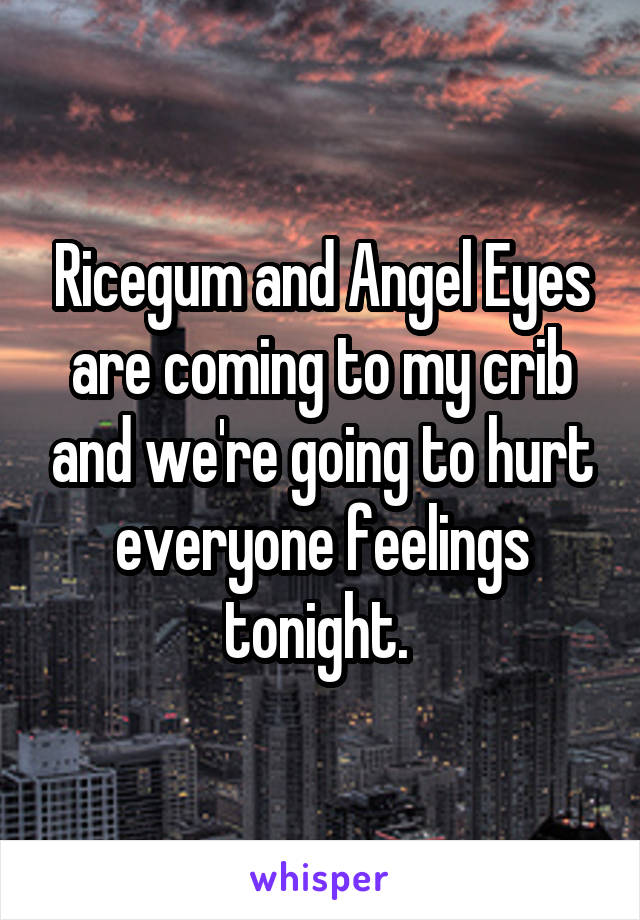 Ricegum and Angel Eyes are coming to my crib and we're going to hurt everyone feelings tonight. 