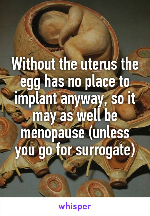 Without the uterus the egg has no place to implant anyway, so it may as well be menopause (unless you go for surrogate)