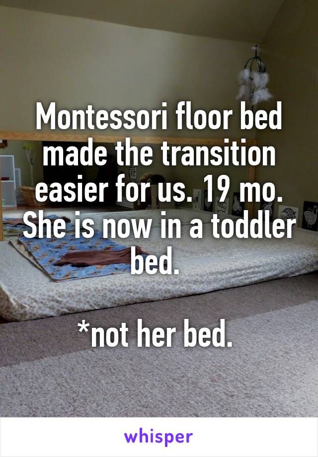 Montessori floor bed made the transition easier for us. 19 mo. She is now in a toddler bed. 

*not her bed. 