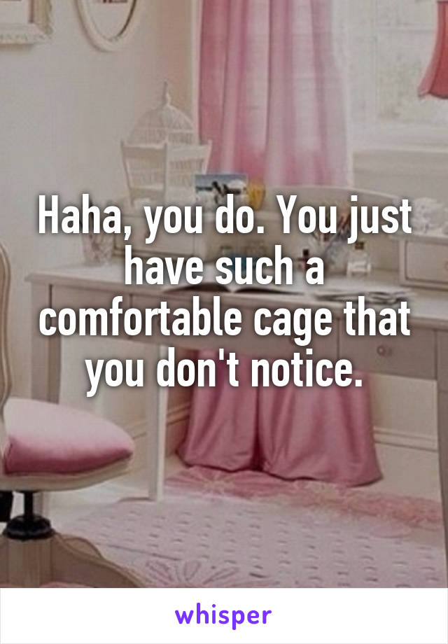 Haha, you do. You just have such a comfortable cage that you don't notice.
