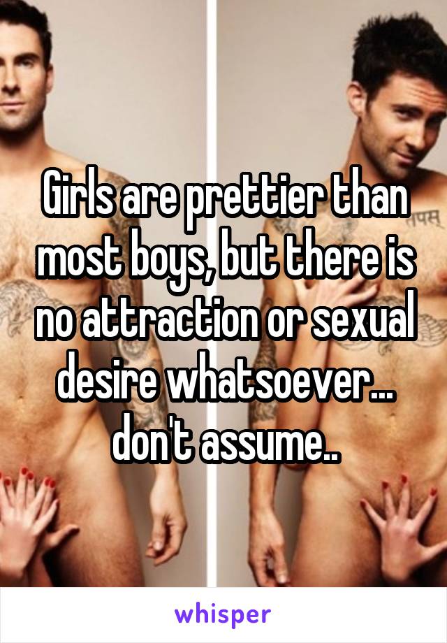 Girls are prettier than most boys, but there is no attraction or sexual desire whatsoever... don't assume..