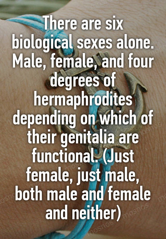 There Are Six Biological Sexes Alone Male Female And Four Degrees Of Hermaphrodites Depending