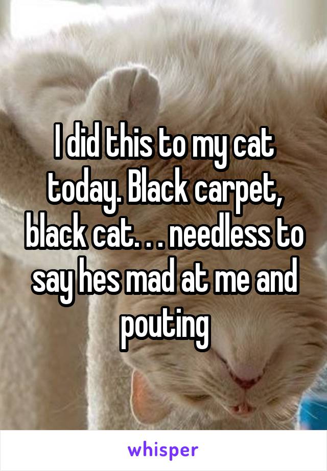 I did this to my cat today. Black carpet, black cat. . . needless to say hes mad at me and pouting