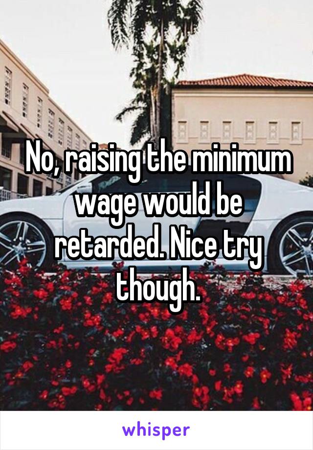 No, raising the minimum wage would be retarded. Nice try though.