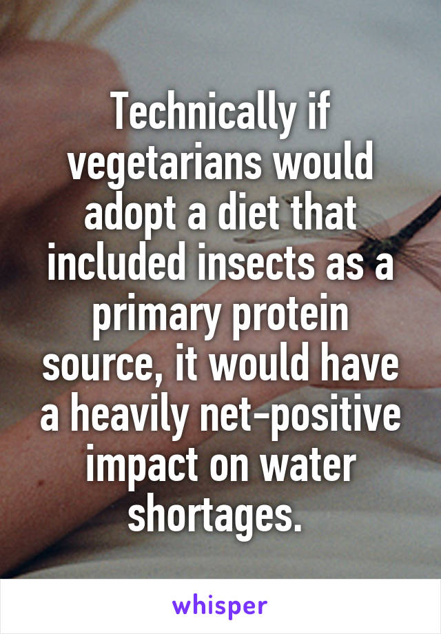 Technically if vegetarians would adopt a diet that included insects as a primary protein source, it would have a heavily net-positive impact on water shortages. 