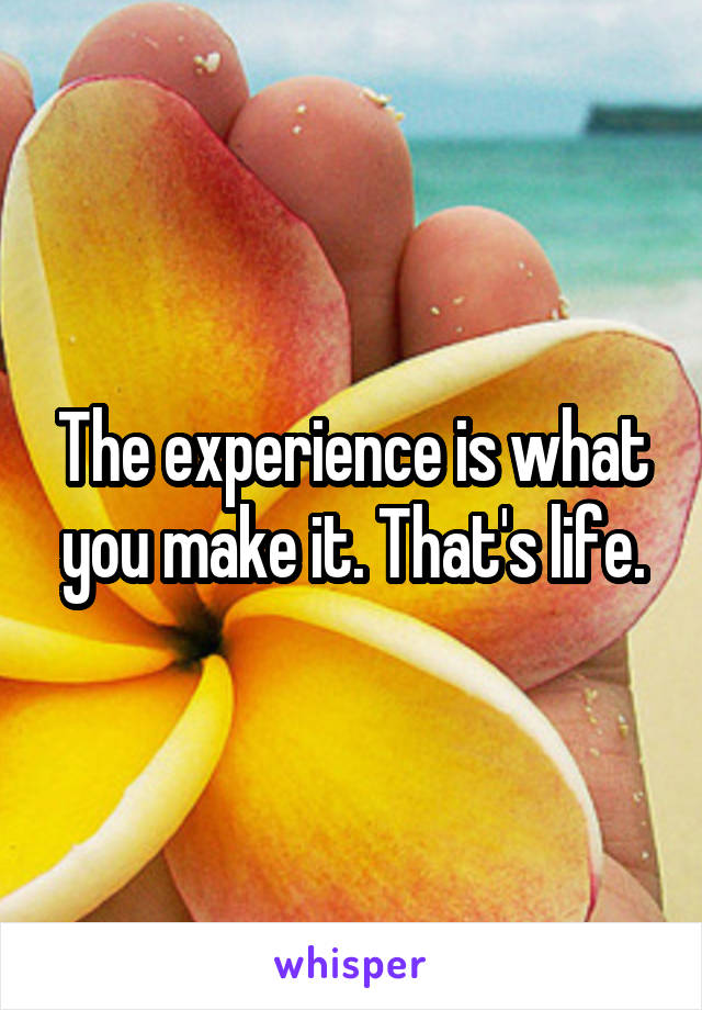 The experience is what you make it. That's life.