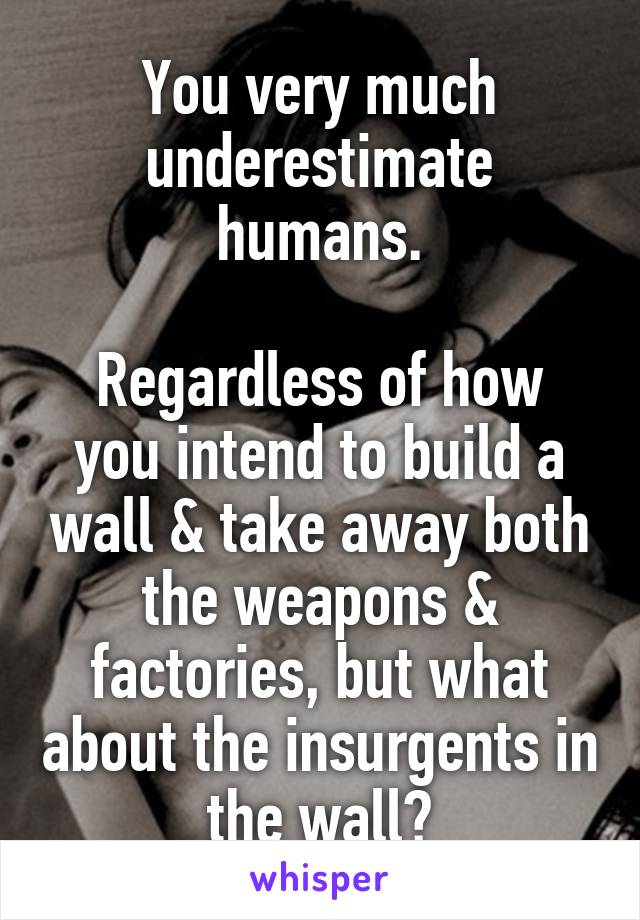 You very much underestimate humans.

Regardless of how you intend to build a wall & take away both the weapons & factories, but what about the insurgents in the wall?