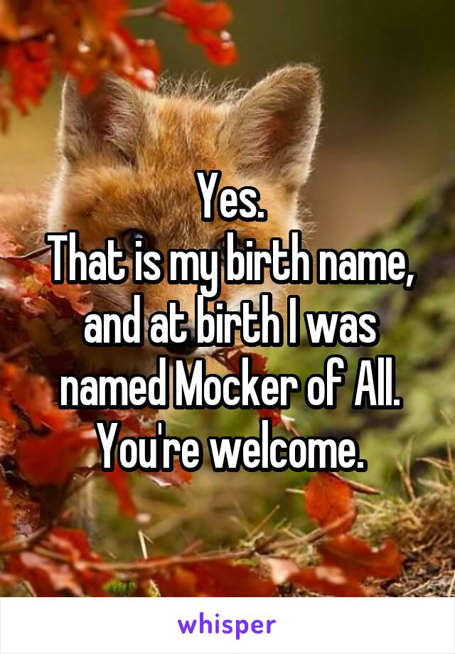 Yes.
That is my birth name, and at birth I was named Mocker of All.
You're welcome.