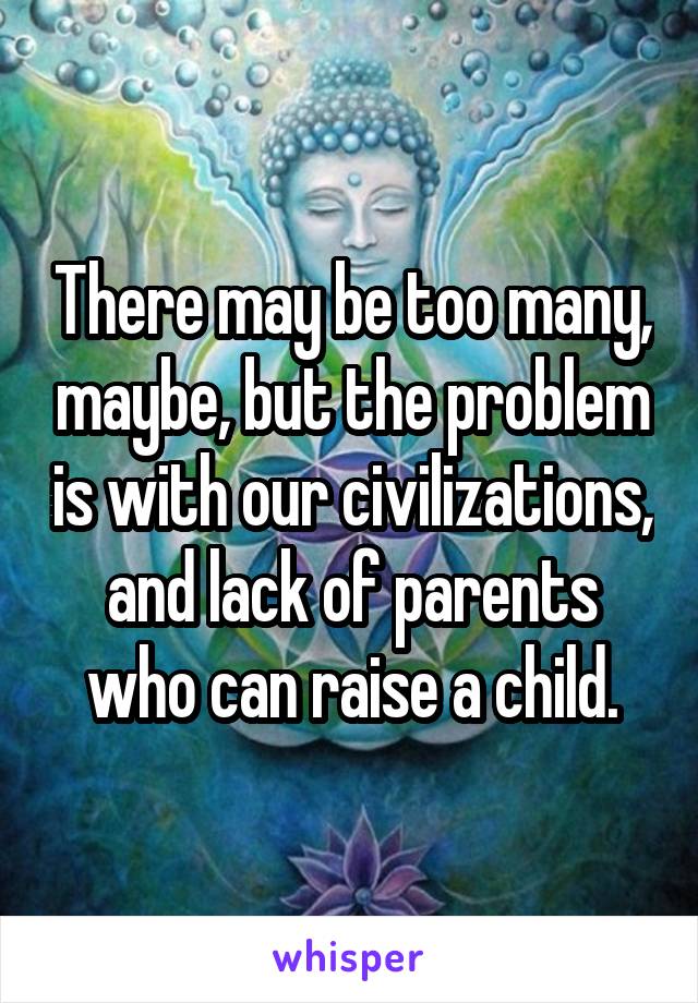 There may be too many, maybe, but the problem is with our civilizations, and lack of parents who can raise a child.